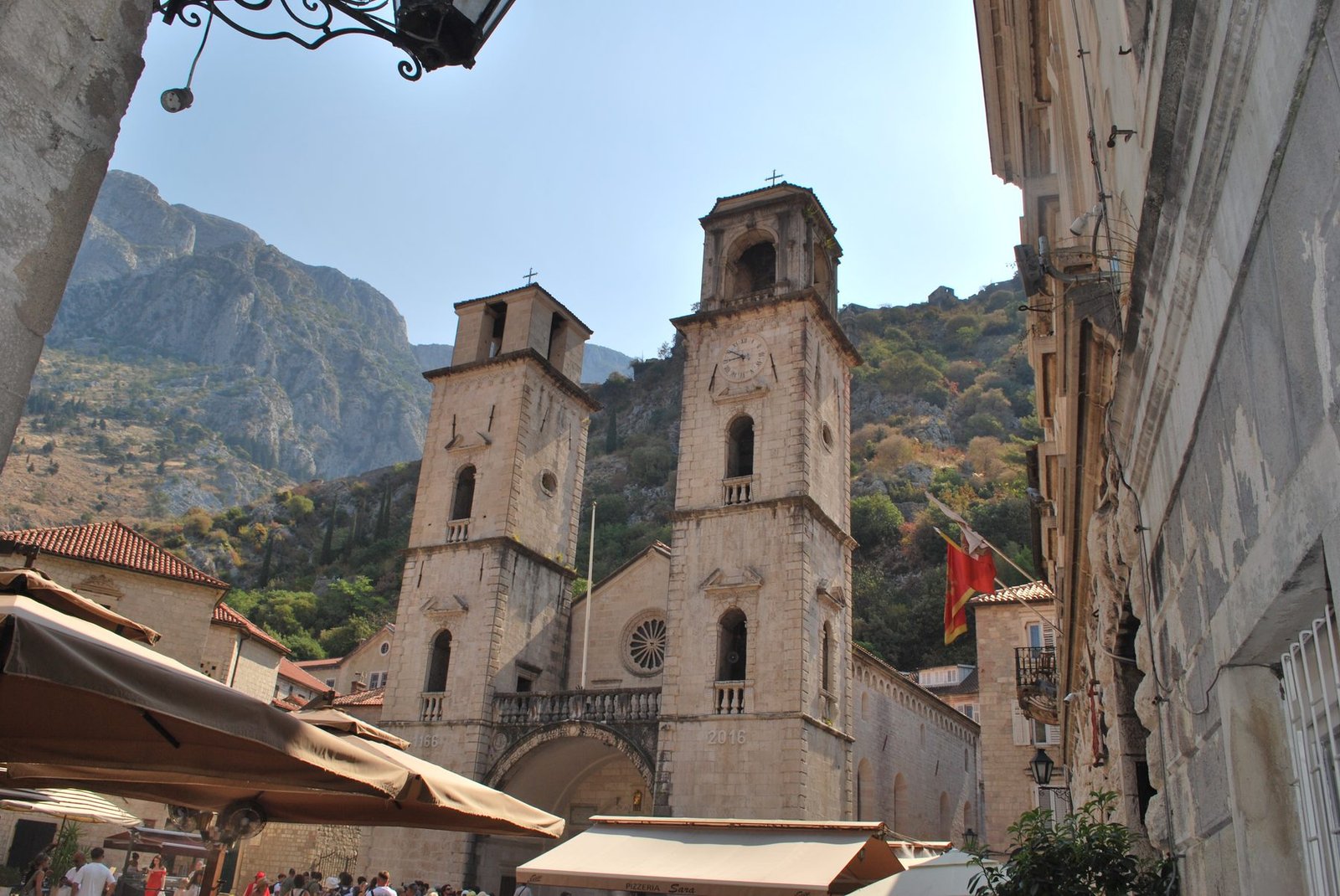 The Cathedral of St. Tryphon and the Old Town of Kotor beneath the mountain, Bay of Kotor